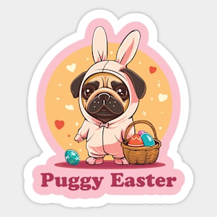 Easter bunny pug easter eggs Sticker